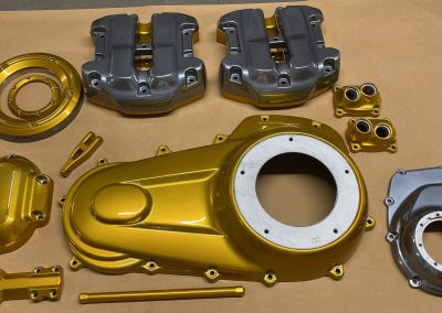 Ceramic coated motorcycle engine casing in bronze-gold